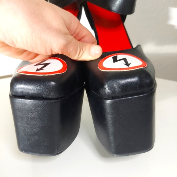 Dolls Kill x Marilyn Manson Black Faux Leather Platform Ankle Strap Heels - Picture 10 of 16